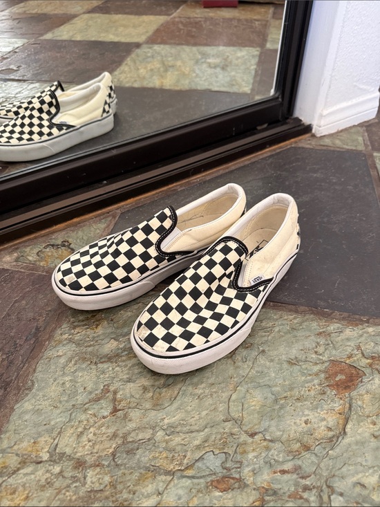 Vans Shoes - Platform Vans Slip-On Checkerboard Sneakers - Black & White Womens 8.5
